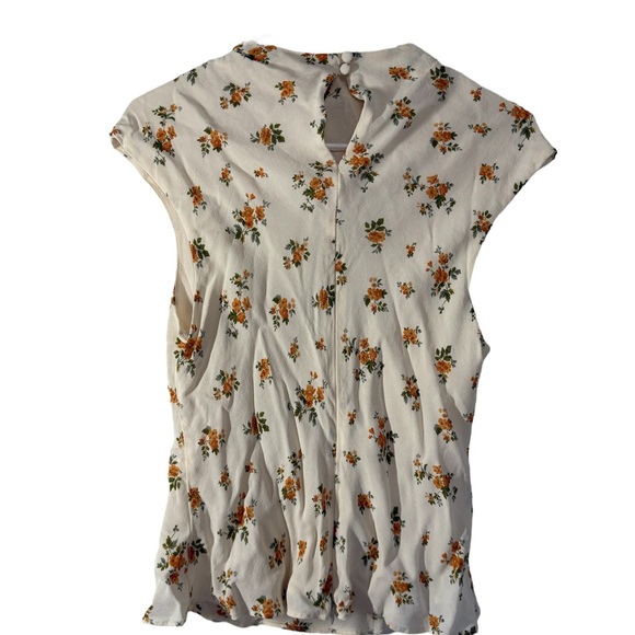 Reformation White Floral Blouse with Orange and Green Accents - Picture 2 of 5